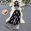 Vacation-style printed halter sleeveless dress women's summer lazy high-waisted wide-leg pants two-piece set - premium feel