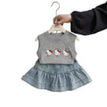 Girls'  summer comfortable cartoon cat tank top set, baby girl casual sweet denim skirt two-piece outfit