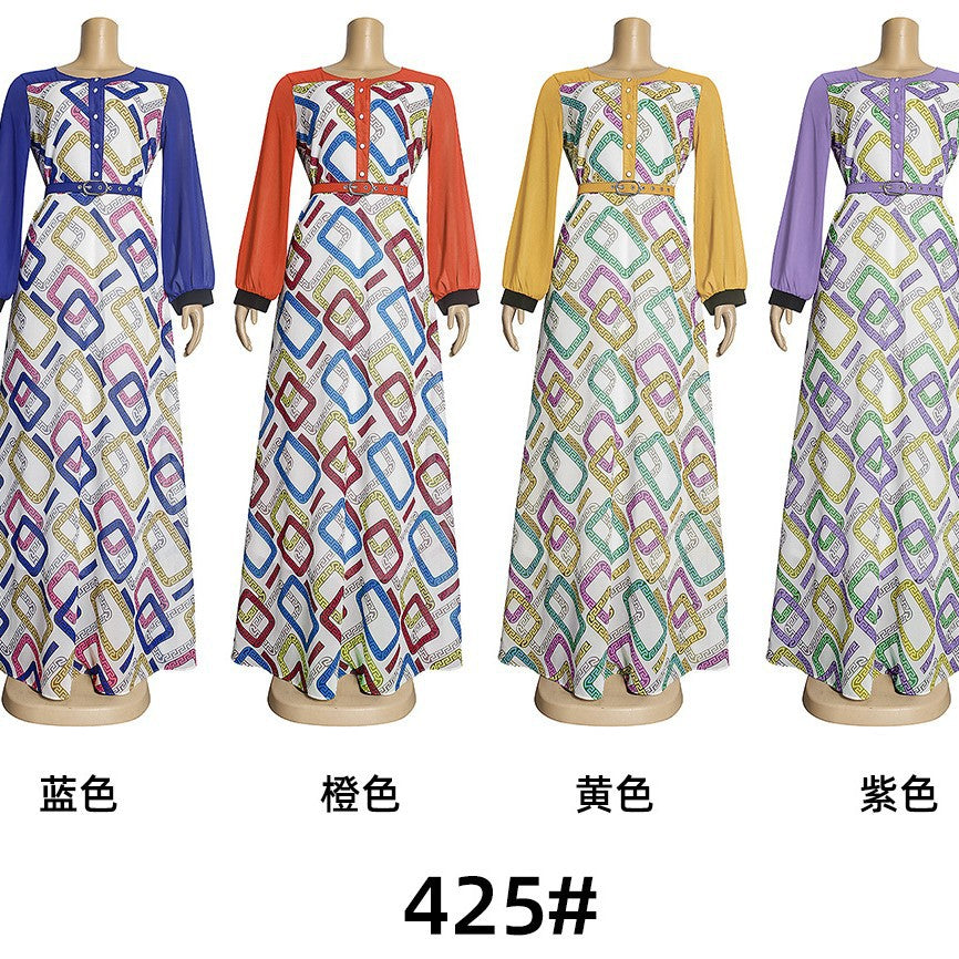African women's clothing  european and american foreign trade plus size  socialite style high waist printed letter dress