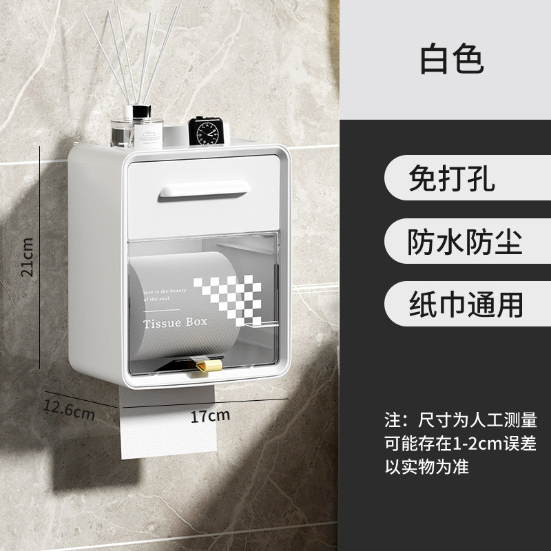 Bathroom tissue box wall-mounted waterproof punch-free toilet paper holder tissue dispenser tissue rack tissue storage