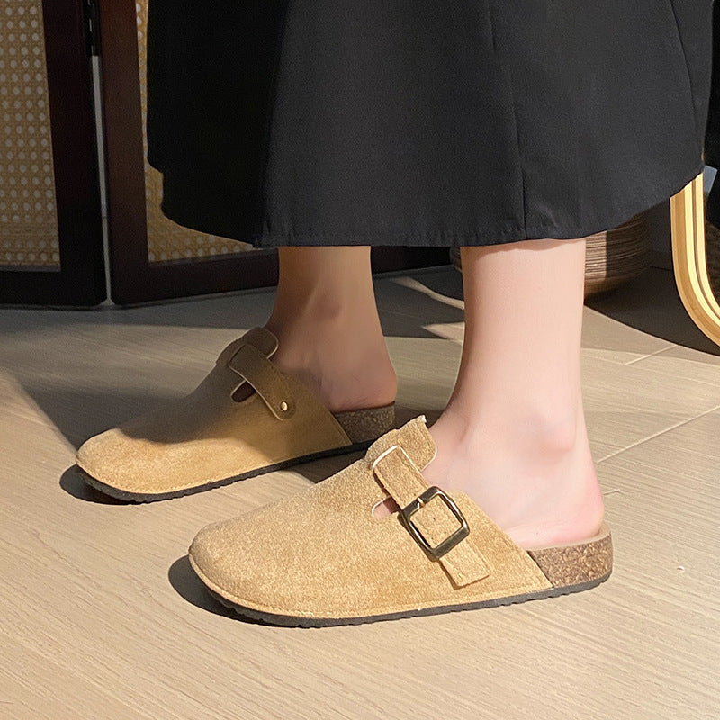 New arrival lazy shoes birkenstock slippers women's spring & fall home thick solenon-slipoutwearpure color toe-cap half slippers wholesale