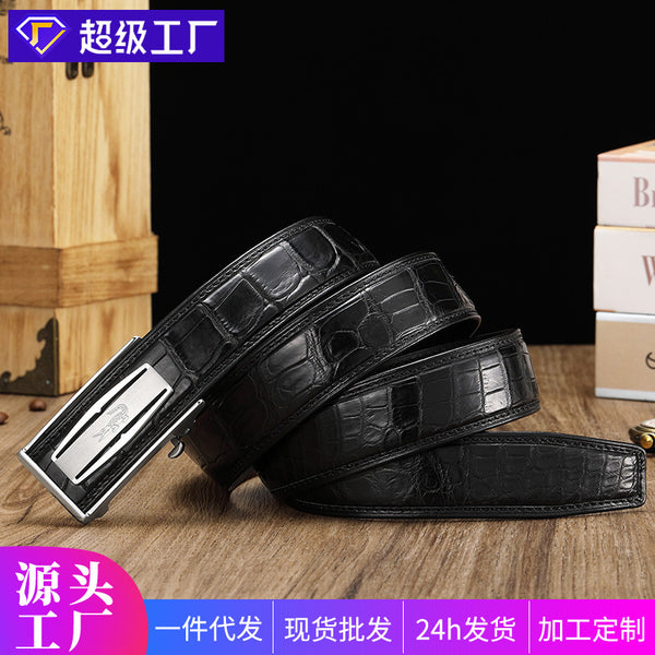 Men's authentic crocodile leather belt genuine leather pure belly luxury business men's pants belt smooth automatic buckle