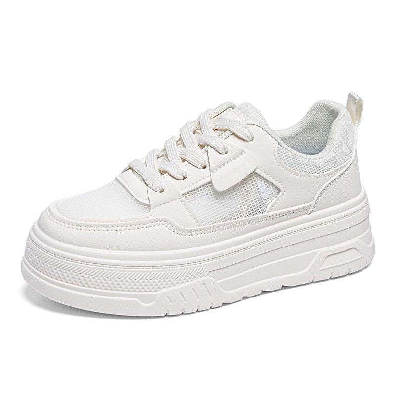 White chunky sole sneakers - women's height increasing white shoes - 2026 spring/summer new arrivals - korean style casual versatile platform sneakers for petite women