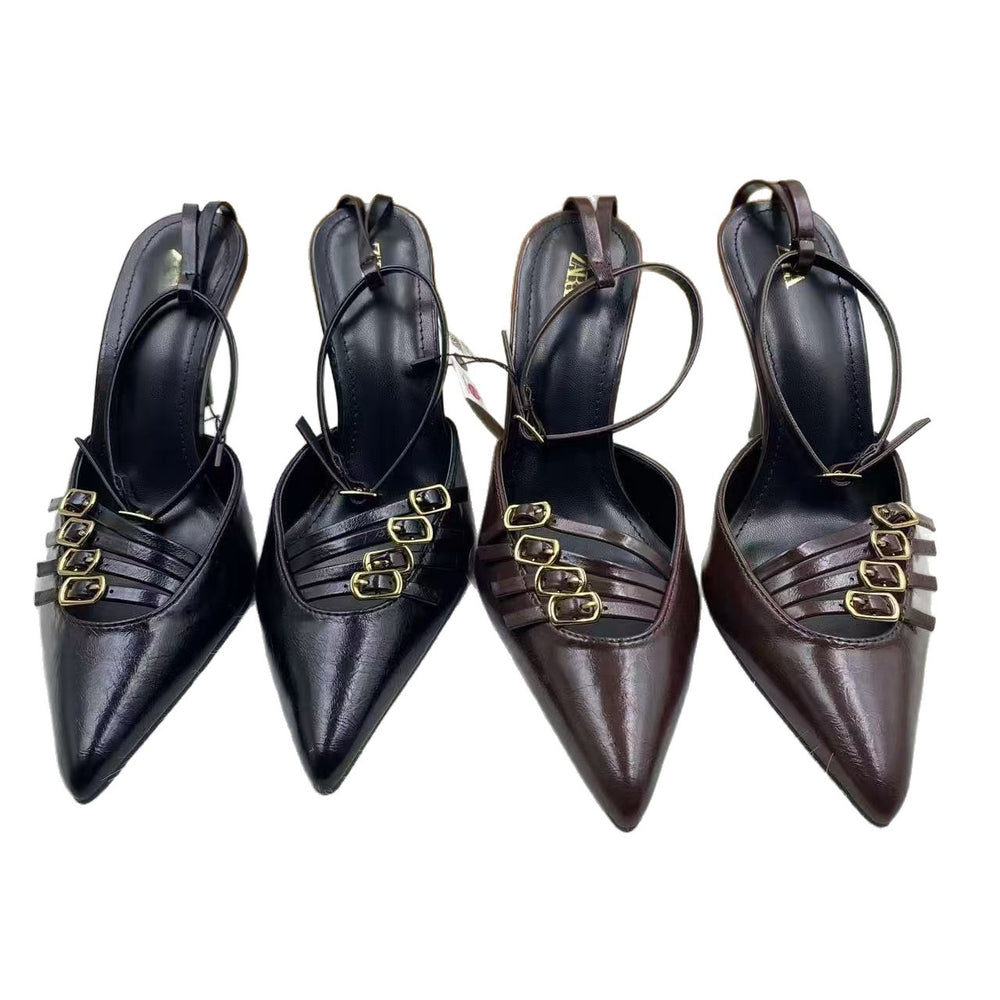 Za2025 blue fairy high heels niche 2025 baotou sandals shoes pointed toe flats autum season french new
