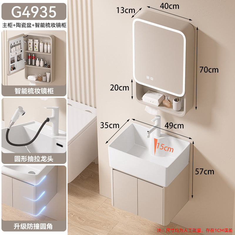 Small apartment bathroom cabinet toilet sink space aluminum storage bathroom cabinet combination ceramic integrated wash basin