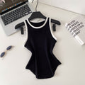 Casual style contrast color edge knittingfashion camisole women's silmeasiest for match sleeveless pullover i-shaped outweartops