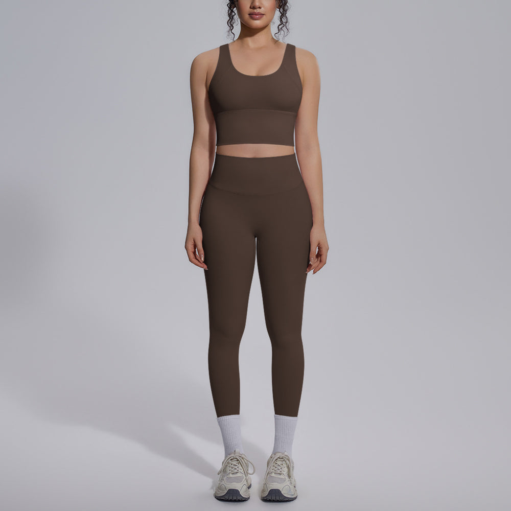 Naked-feel, form-fitting, quick-dry yoga set with a sexy racerback sports bra, high-waisted leggings, and butt-lifting design, perfect for outdoor running and fitness