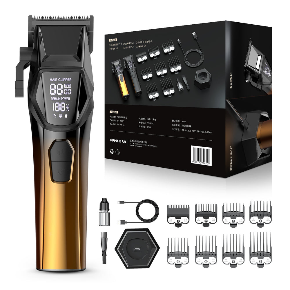 Professional hair clipper with adjustable blades, digital display, quick charge, hair cutting & trimming, salon-grade electric clipper