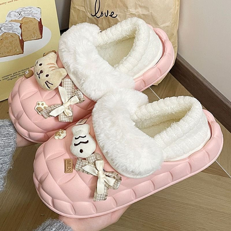 Women's winter cotton slippers - thickened plush, detachable warm home slippers for couples, indoor use, postpartum care, fuzzy slippers