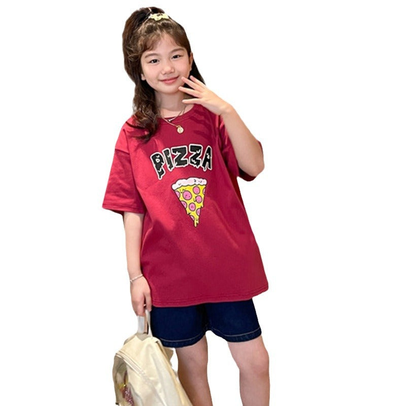 Girls' short-sleeve t-shirt - summer  new arrivals: stylish cartoon top for older girls, korean fashionable summer clothing for kids