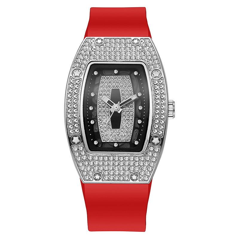 Whiskey barrel-shaped diamond-accented quartz watch - fashionable, trendy, and elegant women's silicone wristwatch - wholesale white