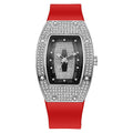 Whiskey barrel-shaped diamond-accented quartz watch - fashionable, trendy, and elegant women's silicone wristwatch - wholesale white
