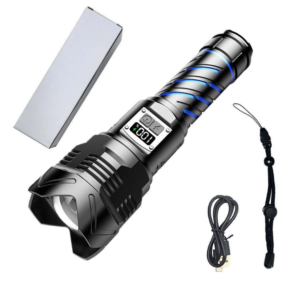 Cross-border new super bright strong light flashlight charging outdoor long-distance shooting household rechargeable aluminum alloy zoom digital flashlight
