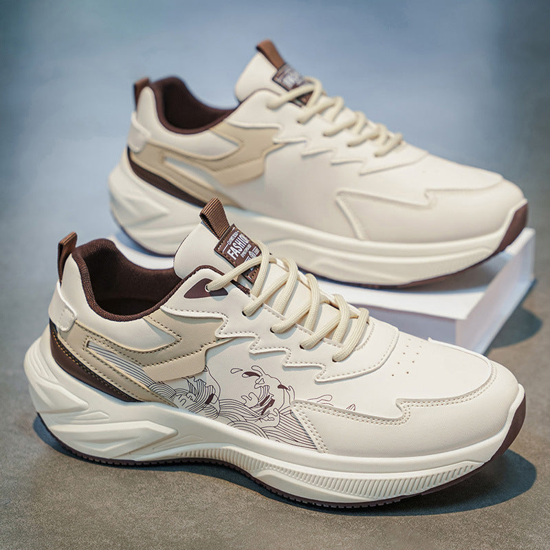 Men's athletic shoes - 2026 spring collection - leather, waterproof, thick-soled, height-increasing, casual sneakers for students