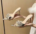 Wo huizhou city 2026 summer women's rhinestone high heel slippers pointed toe stiletto fashion european and american style light luxury