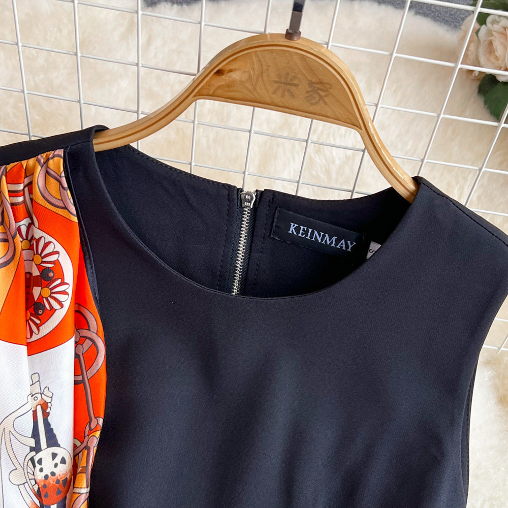 2024 summer chic: vintage-inspired sleeveless a-line dress - round neck, cinched waist, slimming fit, elegant maxi dress