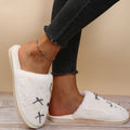 Cute girly ins style cotton slippers for women indoor flatsfor homeheattechfall and winterbowspopular furry slippers