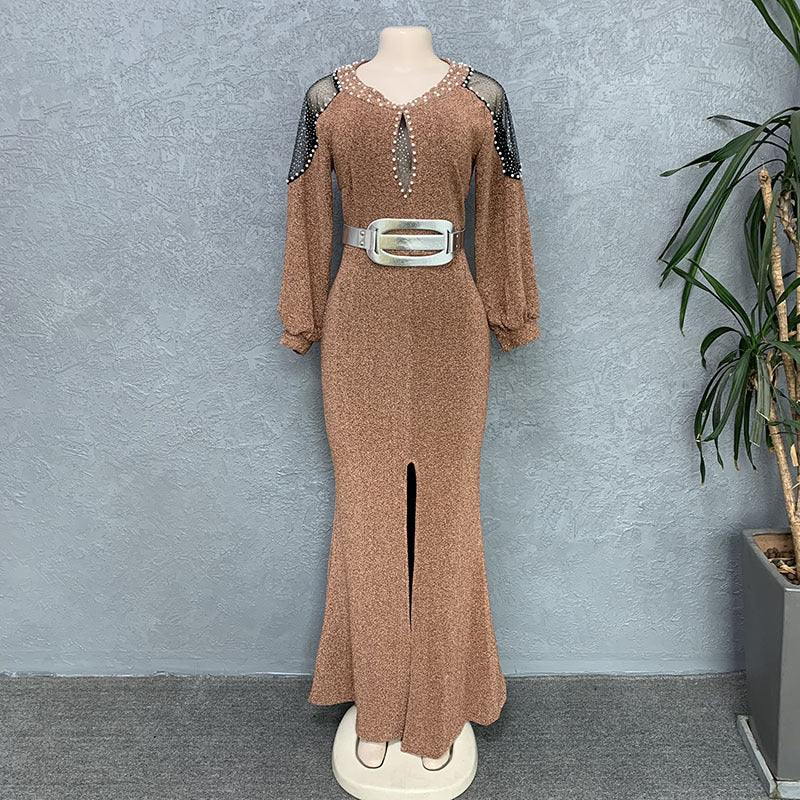 supply elegancepure color hot diamond long sleevesdress party birthday banquet silm evening dress women's big sale
