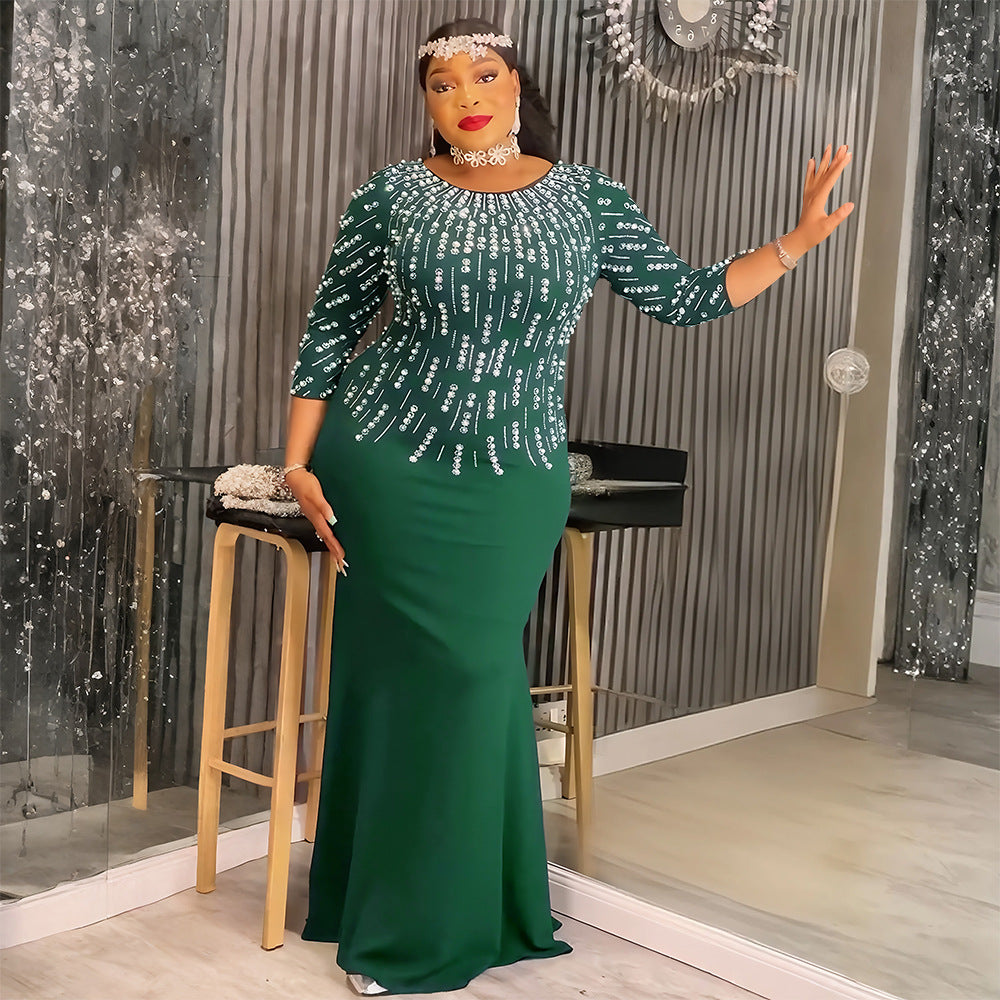 african plus size women's clothing fashionfashionexportnew arrival hot diamond dress  pure colordress