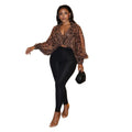 European and american cross-border women's fashion:  summer new arrival - leopard print v-neck lightweight loose long-sleeve shirt with a unique design