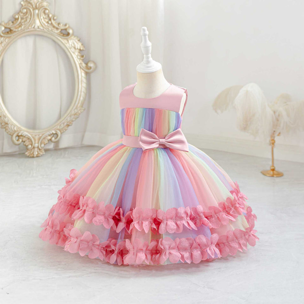 European and american  girls' colorful gradient heart pattern irregular chic summer dress - perfect for kids' festivals and performances