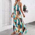 Amazon cross-border e-commerce women's casual vacation criss-cross tie neck loose a-line sleeveless maxi dress