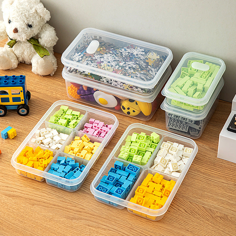 Children's toy storage box transparent with lid grid classification plastic desktop parts puzzle building block Lego storage box