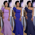 e-commerce solid color asymmetrical bust-enhancing dress, european and american/african women's sexy cocktail party evening gown