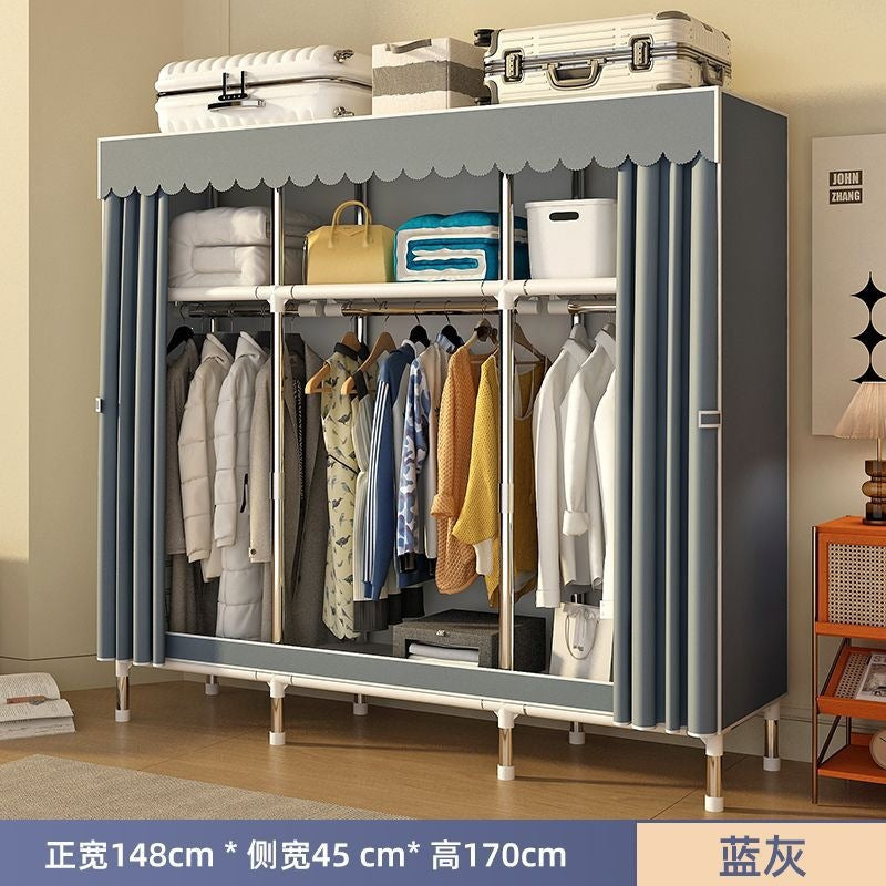 Simple wardrobe for home bedroom steel frame thickened and thickened steel pipe assembled cloth wardrobe rental room strong and durable cabinet