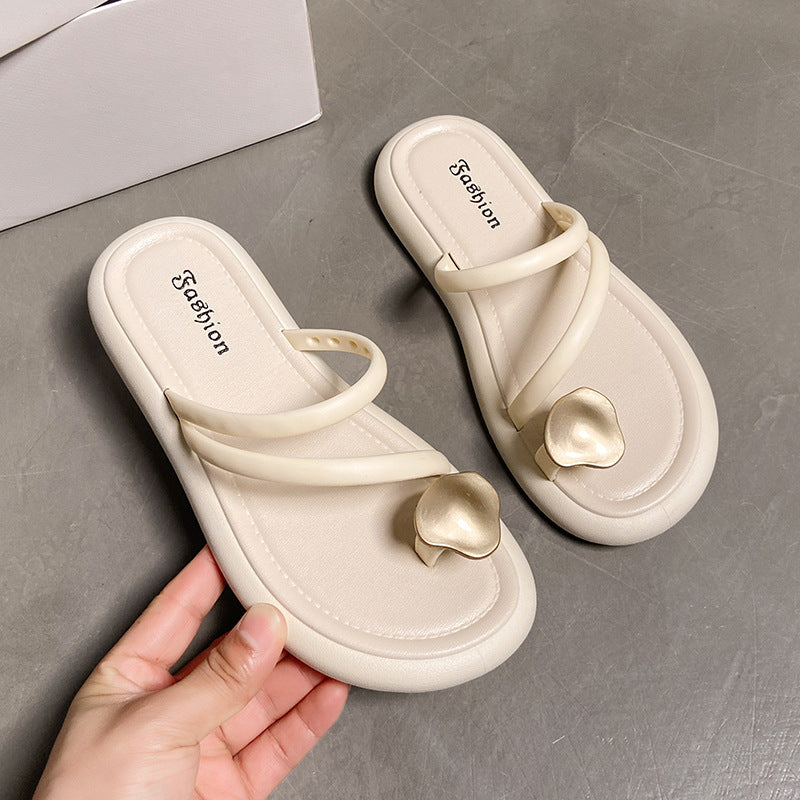 Super popular toe-toe sandals for women, new summer korean style, versatile flat bottom vacation casual beach shoes, popular shoes