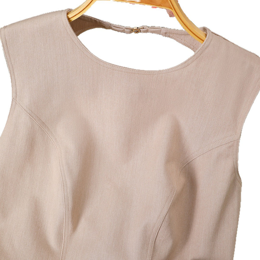 Women's elegant casual sleeveless set: round neck cropped backless top & high-waisted pants - minimalist commute style two-piece