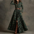 cross-border e-commerce european and american women's clothing: new summer collection - fashionable, casual, and elegant plaid notch collar slim-fit dress