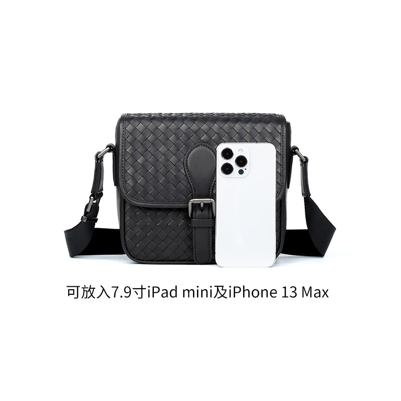 New leather men's bag imported waxed calfskin men's shoulder bag handwoven fashion men's messenger bag bag