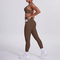 double-sided nylon beautiful back tight cross beautiful back flap pocket pants sports yoga suit running fitness two-piece set