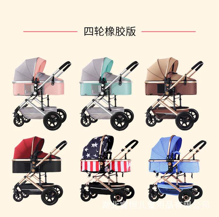 Customized kids stroller, two-way, sit and lie down, baby one-click foldable high-view stroller, foldable