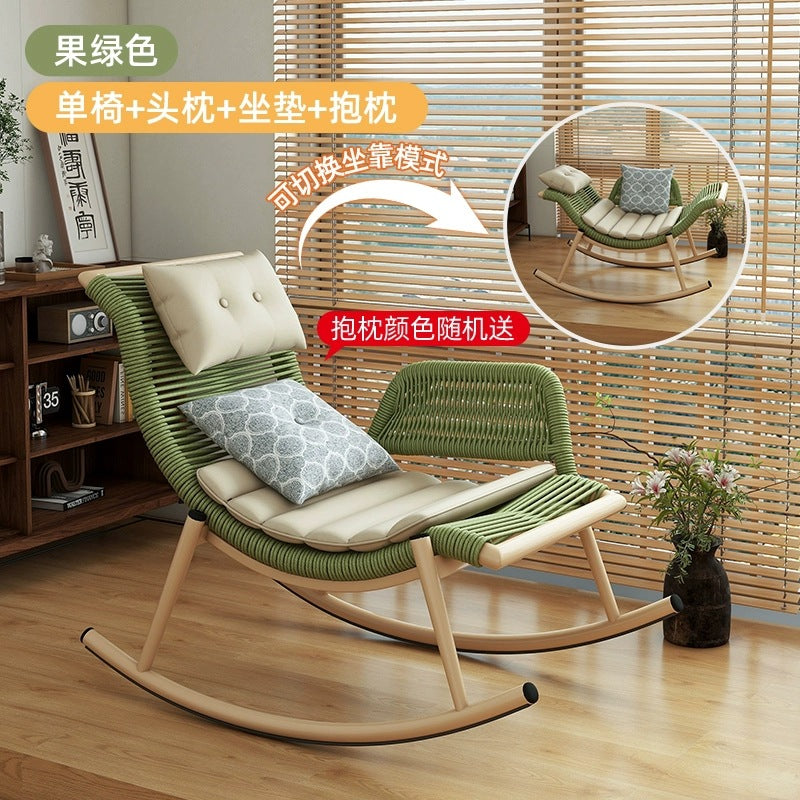 Rocking chair recliner lazy sofa adult sleeping casual balcony rattan sofa chair popular outdoor rocking chair