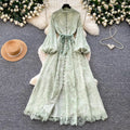 French romantic stand collar lantern sleeve lace dress - women's summer slimming a-line maxi dress - elegant and chic