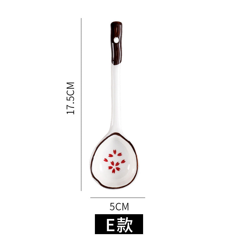 Japanese ceramic long-handled spoon - hand-painted cute creative cartoon dessert spoon - household ramen spoon - soup spoon