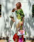 european and american spring/summer new arrival one-shoulder placement print dress - ins casual vacation loose dress
