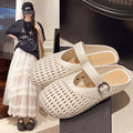 Casual and versatile closed-toe slippers: 2025 summer new fashion women's outdoor slides, hollow-out breathable flat half-slippers, ins style