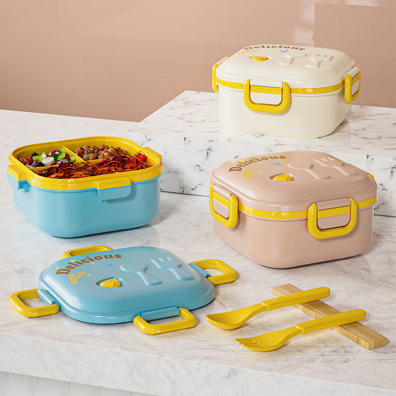 kids lunch box primary school student three-compartment lunch box thermal insulation microwaveable anti-fall sealed double-layer lunch box gift