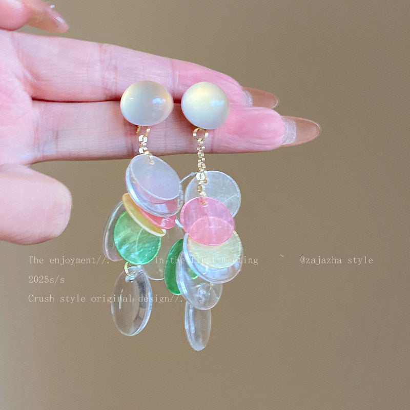 Early spring colorful tassel shell earrings for women 2026 dopamine beach vacation style earrings unique and stunning jewelry