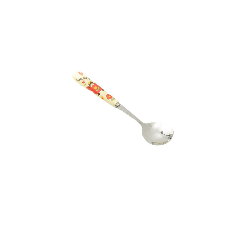 Cartoon girl ceramic handle high-temperature resistant anti-scald fork and spoon set, premium stainless steel cutlery, steak knife and fork