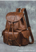 Hs original hand-burnished genuine leather backpack - vintage top grain vegetable-tanned cowhide rucksack for men and women - travel & laptop backpack
