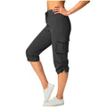 european and american cross-border summer new solid color women's elastic waist casual cargo capri pants with pockets