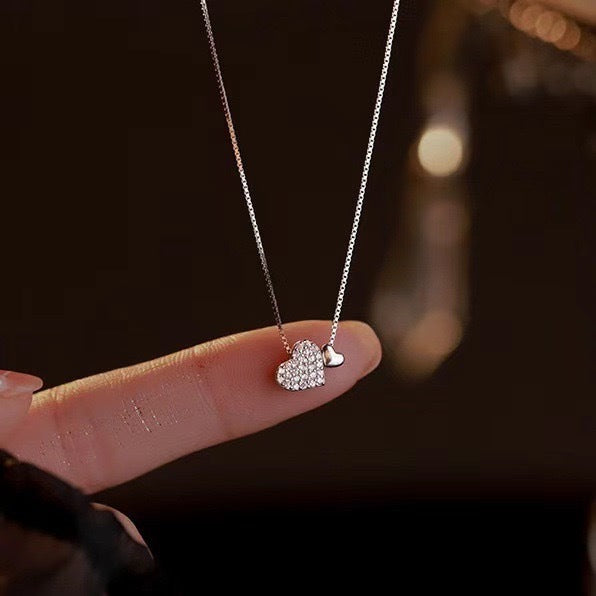 Zircon double heart necklace for women, 2025 new arrival, light luxury, minimalist, sweet, niche, high-end clavicle chain - perfect gift for her
