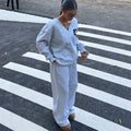 fashion cross-border women's suit v neck printing loosesweatshirt wide leg sweatpants two-piece set