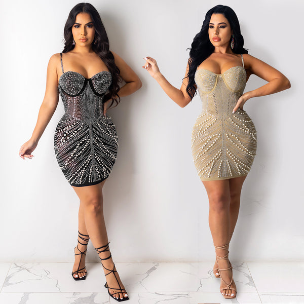 X5074 Cross-border New Products   Europe and America Sexy Chest Wrap Suspender Hot Diamond Nightclub Women's Dress