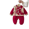 Winter thickened warm baby red new year romper jumpsuit new year's greeting outfit two-piece trendy set for going out