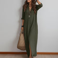 cross-border e-commerce women's fashion: european and american summer new arrivals - stylish casual commute loose solid color slit dress